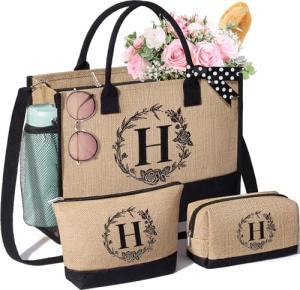 Personalized Jute Tote and Makeup Bag Set