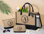 Personalized Jute Tote and Makeup Bag Set