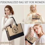 Personalized Jute Tote and Makeup Bag Set