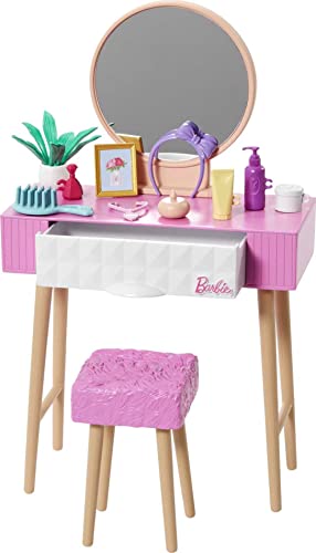 Barbie Vanity Set with Mirror, Stool, and Beauty Products