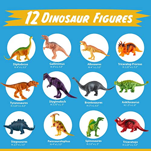 12 Realistic Dinosaur Figures with Storage