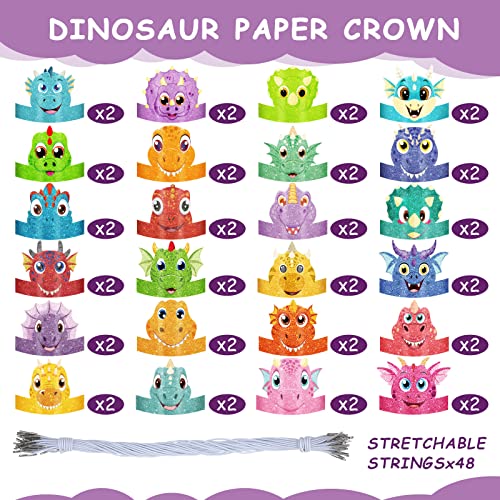 48 Dinosaur Party Hats with Elastic Ropes