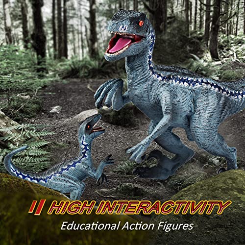 Large Blue Velociraptor Dinosaur Action Figures (2pcs)