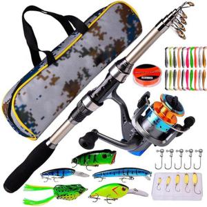 Telescopic Fishing Rod Spinning Reel Set Combo Full Kit Carbon Fiber Rod + Bag