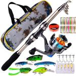 Telescopic Fishing Rod Spinning Reel Set Combo Full Kit Carbon Fiber Rod + Bag