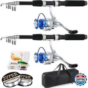 Tripquips Fishing Pole Combo 6.9ft 2Pcs Telescopic Rods Set Collapsible Spinning