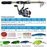 Telescopic Fishing Rod Spinning Reel Set Combo Full Kit Carbon Fiber Rod + Bag