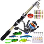 Telescopic Fishing Rod Spinning Reel Set Combo Full Kit Carbon Fiber Rod + Bag
