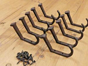 10 Rustic Coat Hooks Cast Iron Wall Mount Hat Hook Towel Railroad Spikes Bath 