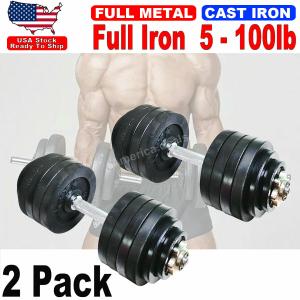 Total 100lb Dumbbells 2 Pack 50lb Full Metal Iron Adjustable Weights Dumbbells