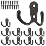 10/20pcs Heavy Duty Double Prong Coat Hooks Wall Mounted Retro Robe Hat Clothes