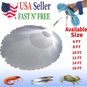 NEW 6/8/10/12/16FT Nylon Fishing Hand Cast Net Bait shrimp Easy Throw 1/2'' Mesh