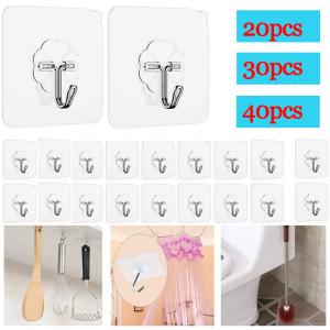 20-40pcs Adhesive Sticky Hooks Heavy Duty Clear Wall Seamless  Hooks Hangers US