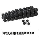 CAP 150lb-550lb Rubber Hex Dumbbell Complete Set Commercial Home Gym Weights