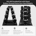 BalanceFrom Dumbbell Set with Stand, Rubber Encased Home Gym Hand Weights, 100lb