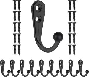 HAHAYOO 10 PCS Wall Coat Hooks, Black Heavy Duty Metal for Coats, Hats, Bags