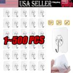 1~500 PCS Stainless Steel Adhesive Sticky Hooks Heavy Duty Wall Hook Hangers lot