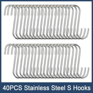 20 or 40 Pack S Hooks - Stainless Steel Heavy Duty S Hooks for Hanging pots Pans