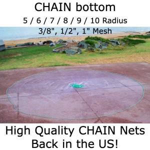 Cast Net Bait 5-10 Ft Mono Drawstring 3/8"-1/2"-1"-2" CHAIN Bottom. Best Quality