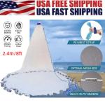 8FT Fishing Cast Net Bait Easy Throw Hand Cast Strong Nylon Mesh 3/8in Mesh Size