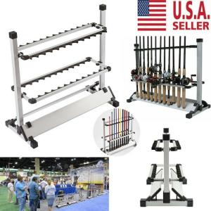 24 Rod Fishing Pole Holder Aluminum Alloy Stand Rack Storage Portable Tool