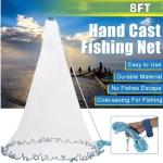 8FT Fishing Cast Net Bait Easy Throw Hand Cast Strong Nylon Mesh 3/8in Mesh Size