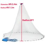 8FT Fishing Cast Net Bait Easy Throw Hand Cast Strong Nylon Mesh 3/8in Mesh Size