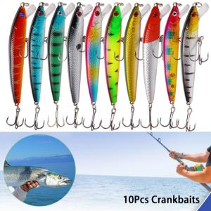 10X Lot Fishing Lures Crankbaits Jerkbait Minnow Hooks Crank Bait Bass Tackle US
