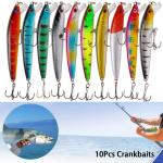 10X Lot Fishing Lures Crankbaits Jerkbait Minnow Hooks Crank Bait Bass Tackle US