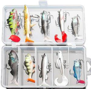10Pcs Soft Fishing Lures Kits, Pike Lures, Fish Bait Bass Paddle Tail Swimbait