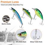 PLUSINNO Fishing Lures,108Pcs Tackle Box with Tackle Included, Crankbaits, Hooks, Weights, Fishing Accessories kit, Fishing Bait Lure Gear Kit Gift for Men Bass, Trout