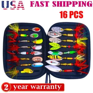 16-Piece Fishing Lure Kit with Bait and Spinners