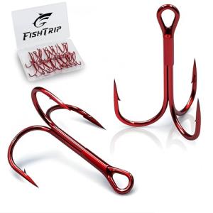 25 Pack Red Treble Hooks for Freshwater & Saltwater