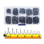 300PCS High-Carbon Steel Barbed Fishing Hooks - 10 Specifications