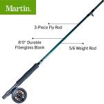 New Martin Fly Fishing Kit, 8-Ft 5/6 Pole, Rim-Control Reel