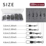 100 Pcs Fishing Swivels in 5 Sizes