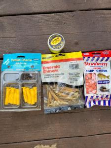 Vintage Fishing Gear with Bait and Lures