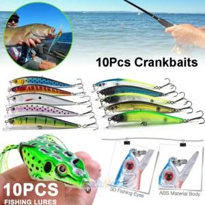 10 Fishing Lures Crankbaits Hooks Minnow Set