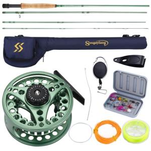 Sougayilang Fly Fishing Rod and Reel Combo, 4 Piece Fly Rod and Die Cast Aluminum Alloy Reel Complete Starter Package with Rod Bag-Green-#5