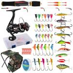 Dr.Fish 40-Pieces Ice Fishing Rod and Reel Combo, Ice Fishing Pole Gear Spinning Reel Equipment Set Backpack Chair Jigs Lures Accessories