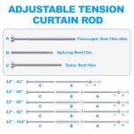 TEECK Shower Curtain Rod, 32-80 inch Adjustable Spring Tension Curtain Rod, Never Rust Anti-Slip Shower Curtain Rod for Bathroom, No Drilling, Never Collapse, Easy to Use, Silver