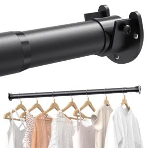 Supforce Closet Rods for Hanging Clothes, 17 to 84 Inches Stepless Adjustable Metal Closet Rod, 1.3 Inches Heavy Duty Clothes Hanging Rod for Closet Wardrobes Laundry RV, Black