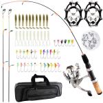 Hikary Ice Fishing Rod and Reel Combo Set Carbon Portable Complete Kit with Tackle Bag Ice Jigs Ice Cleats Spinning Reels Line Lures Hooks Suitable for Beginners Winter