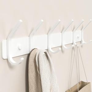 GWAAZXGZ Coat Rack Wall Mount Hooks - 15 Inch Matte White Metal 6-Hook Organizer Wall Mounted, Modern Kids Room, Entryway & Bathroom Hanger for Beach Towels, Coats, Purses, Bags (1 Pack)