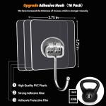DKHDBD Large Adhesive Hooks, 16-Pack Hold 33lb(Max) Heavy Duty Sticky Hooks, Waterproof Transparent Hooks for Hanging, Self-Adhesive Traceless Clear Wall Hooks to Use for Keys Robe & Towel