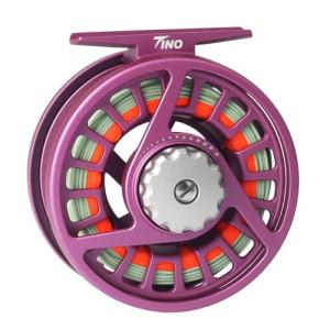 Maxcatch Tino Fly Fishing Reel, Large Arbor All Aluminum with CNC Cutting Trout Fly Reels, 3/4 5/6 7/8wt (Reel with Line Pre-Loaded (Purple), 5/6wt)