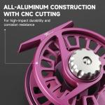 Maxcatch Tino Fly Fishing Reel, Large Arbor All Aluminum with CNC Cutting Trout Fly Reels, 3/4 5/6 7/8wt (Reel with Line Pre-Loaded (Purple), 5/6wt)