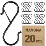 Navona 20 Pcs S Hooks for Hanging Heavy Duty, 3.5-inch Heavy Duty Metal S Hook with Safety Buckle, Suitable for 0.5 inch Rods, S Hook for Hanging Plants, Closet, Kitchen Utensil, Pot, Pan, Bags