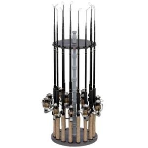 Rush Creek Creations 16-Rod Round Fishing Rod Holder for Garage, 360° Access Fishing Pole Holder for Fishing Rods, Reels, and Gear, Securely Holds 16 Rods, Barnwood
