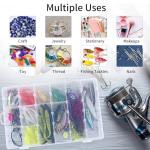 OUTUXED 2 Pack 36 Grids Clear Plastic Bead Organizer Box, Fishing Tackle Box Compartment Organizer with Adjustable Dividers for Jewelry, Art Craft, Bead Storage Containers with 5 Sheets Label Stickers